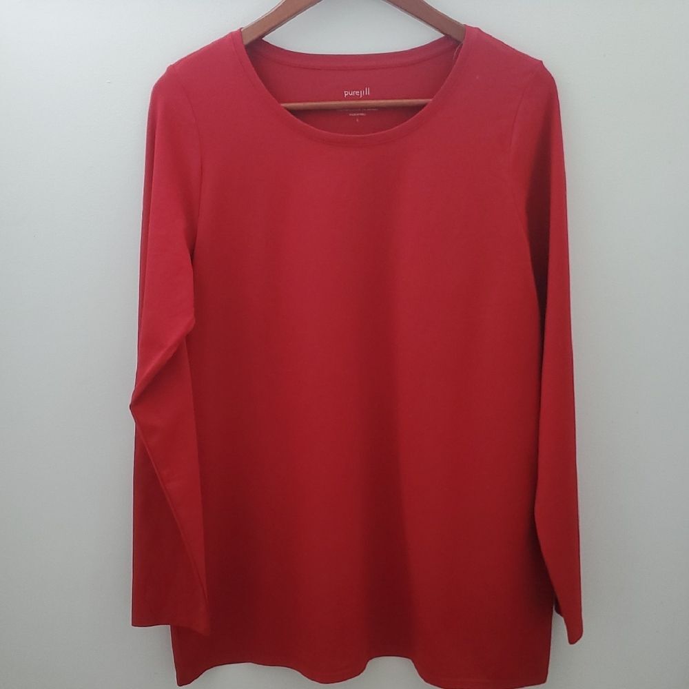 J. Jill Purejill Long Sleeve Stretch Cotton Tee True Red Size Large NWT Pima